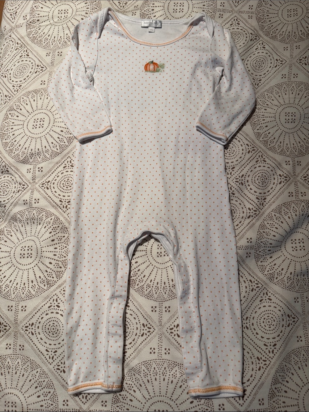 Magnolia Baby White Baby One-Piece Romper with Orange Dot & Pumpkin Accent